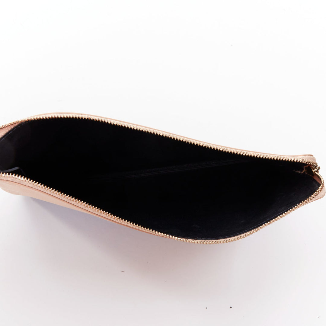 CELINE Solo beige black bicolor smooth leather gold logo pouch clutch