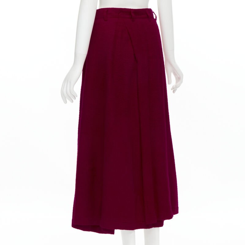 COMME DES GARCONS 1994 red boiled wool diagonal pleat draped midi skirt S