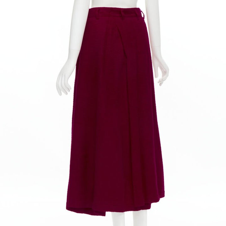 COMME DES GARCONS 1994 red boiled wool diagonal pleat draped midi skirt S