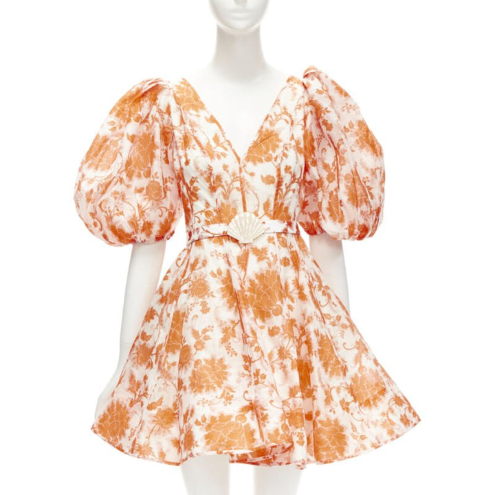 ZIMMERMANN 2022 Runway Postcard orange floral linen seashell belt dress AUS0 XS