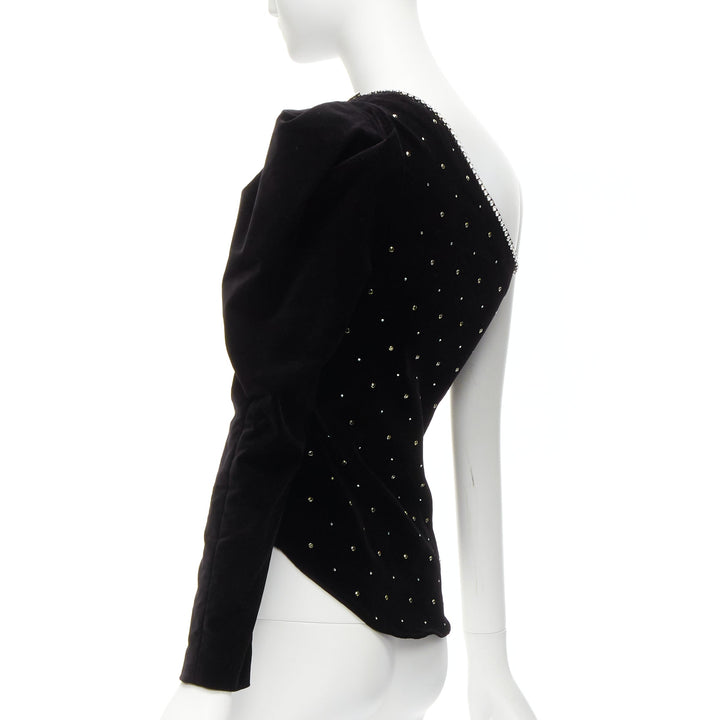 ISABEL MARANT silver crystal embellished studded beads black velvet top FR36 S