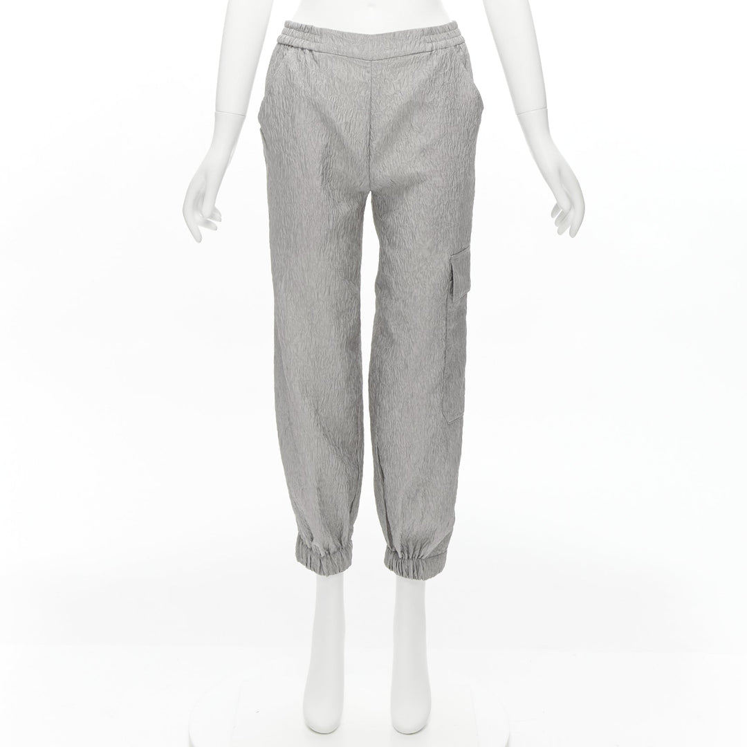 CECILIE BAHNSEN Jackson grey matelasse cloque cargo track pants UK6 XS