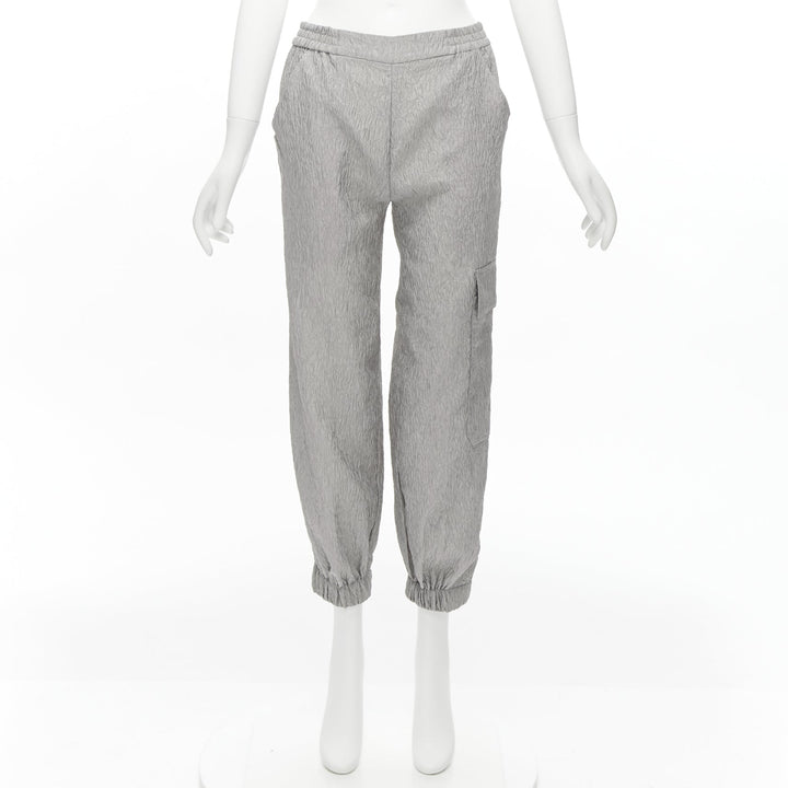 CECILIE BAHNSEN Jackson grey matelasse cloque cargo track pants UK6 XS