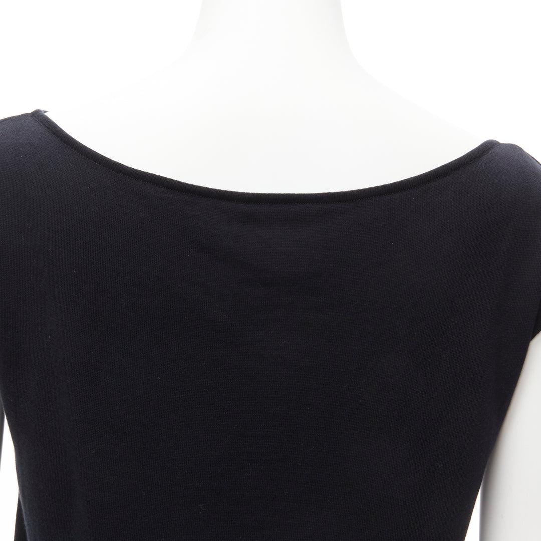 CHANEL 07P Vintage black CC logo topstitch cotton boat neck top FR36 S