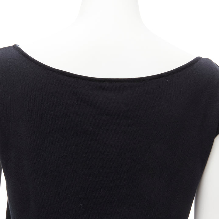 CHANEL 07P Vintage black CC logo topstitch cotton boat neck top FR36 S