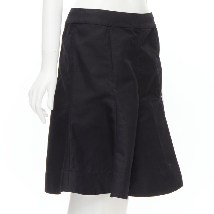 MARNI black cotton linen asymmetric step hem pleated flared skirt IT42 S