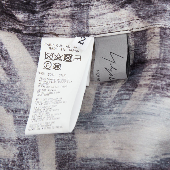 YOHJI YAMAMOTO 100% silk grey beige abstract print relaxed shirt JP2 M