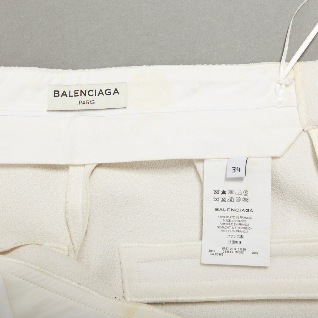 BALENCIAGA 2014 cream diagonal dart pleated back mini shorts FR34 XS