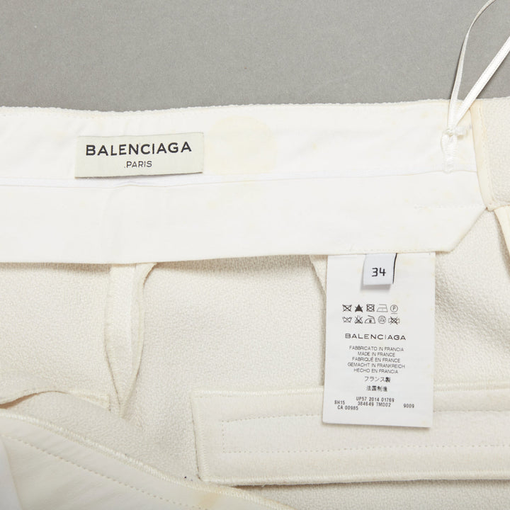 BALENCIAGA 2014 cream diagonal dart pleated back mini shorts FR34 XS