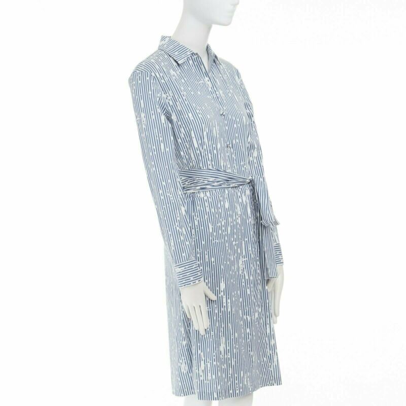 TOMAS MAIER cotton blend blue white splatter print belted casual dress US0 XS