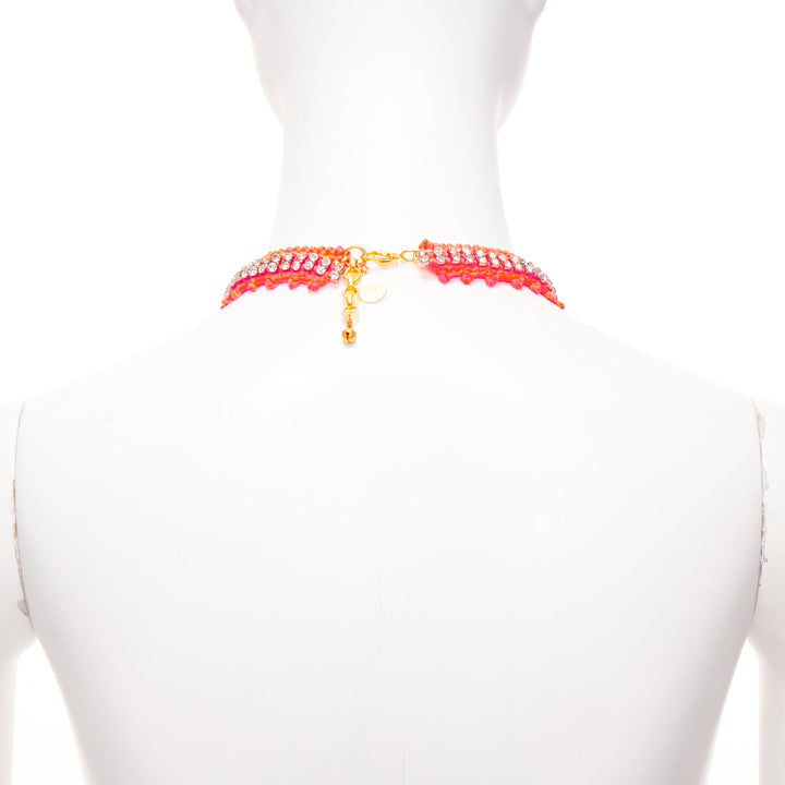 VANESSA ARIZAGA neon orange rope clear crystal chandelier short necklace