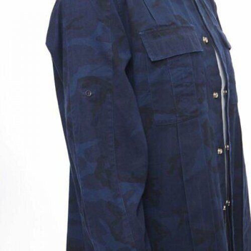BALMAIN blue camouflage cotton gold button military shirt jacket EU38 S