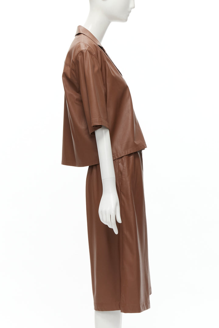 TIBI brown faux leather boxy fit shirt culotte wide shorts S