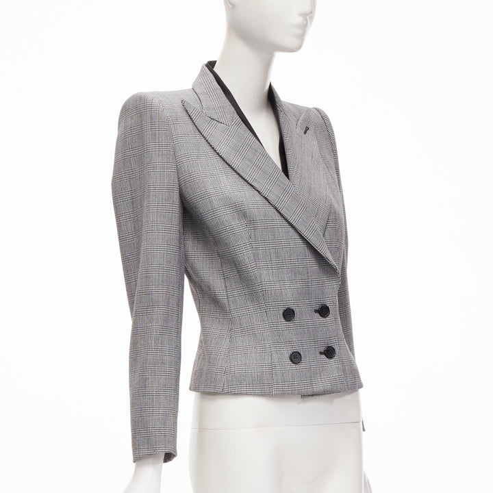 ALEXANDER MCQUEEN 1990 Vintage grey houndstooth layer collar power blazer IT40 S