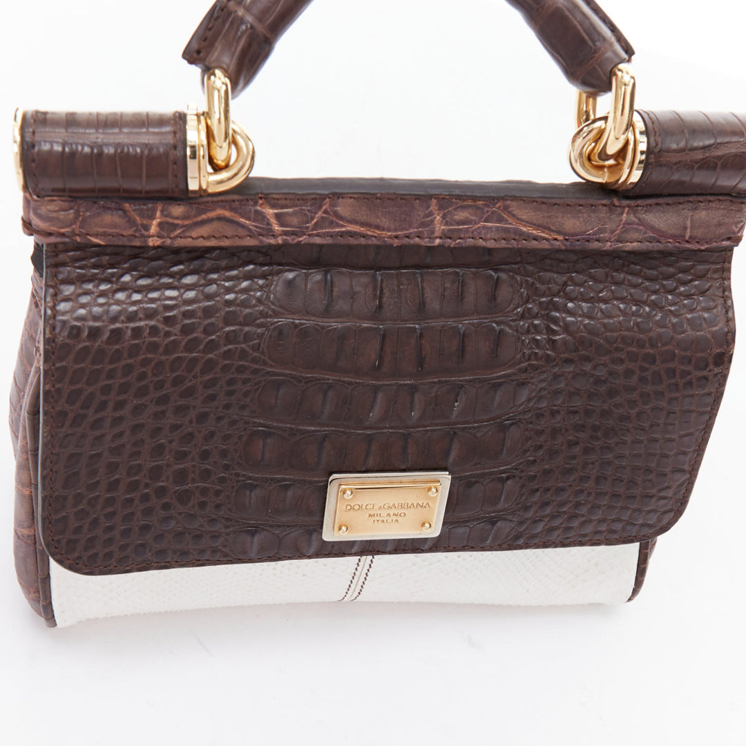 DOLCE GABBANA Miss Sicily brown white mixed scaled leather crossbody bag