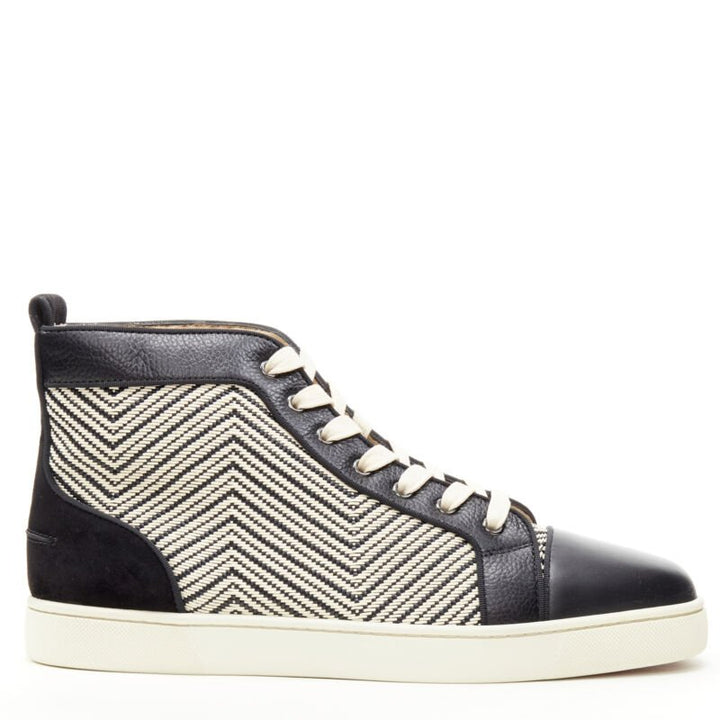 CHRISTIAN LOUBOUTIN Louis Orlato black white chevron high top sneaker EU43