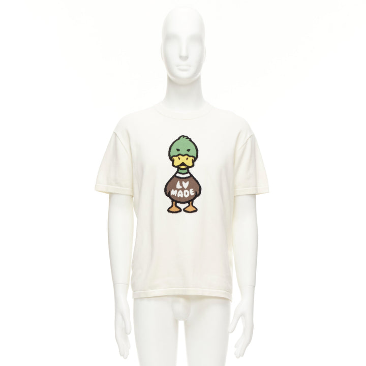 LOUIS VUITTON Nigo LV Made Duck cream intarsia jacquard knit top S