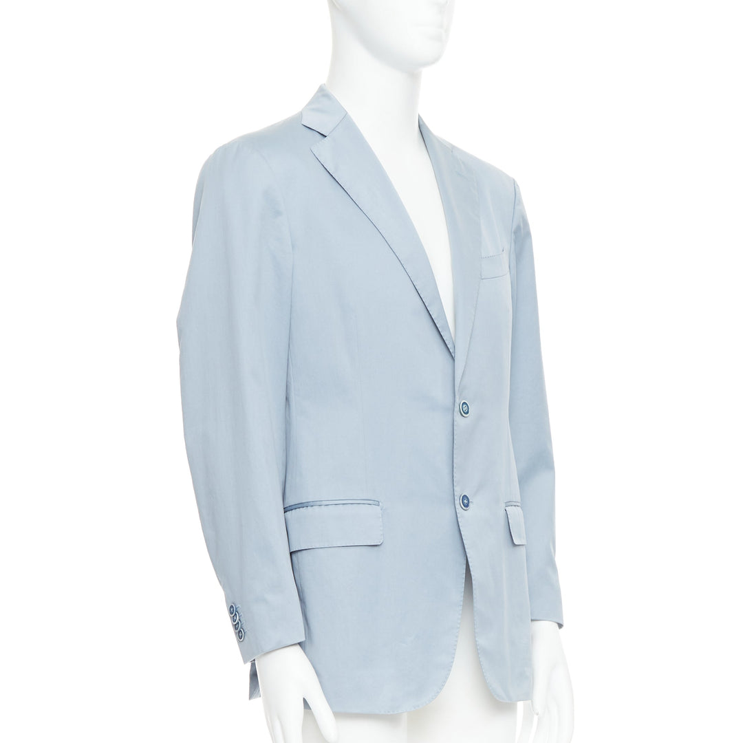 ERMENEGILDO ZEGNA light blue cotton handstitched lapel pockets blazer IT50 L