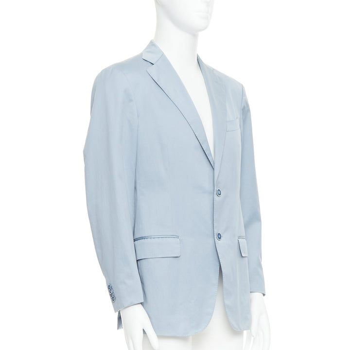 ERMENEGILDO ZEGNA light blue cotton handstitched lapel pockets blazer IT50 L