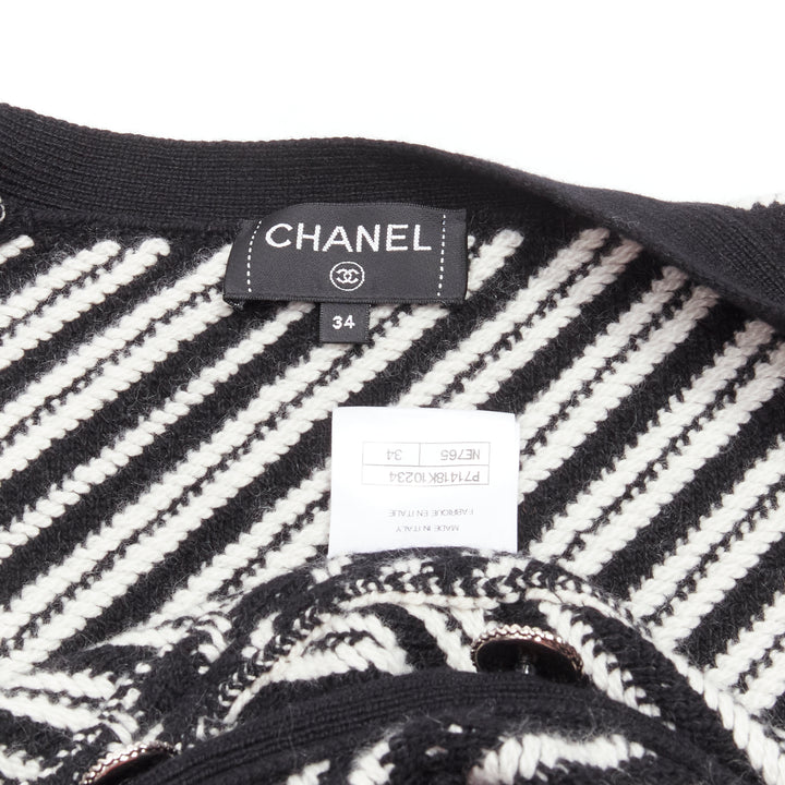 CHANEL 100% cashmere black white graphic stripes 4 pocket vest jacket FR34 XS