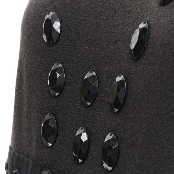 LANVIN 2004 Alber Elbaz brown wool black jewel embellished sheath dress FR38 S