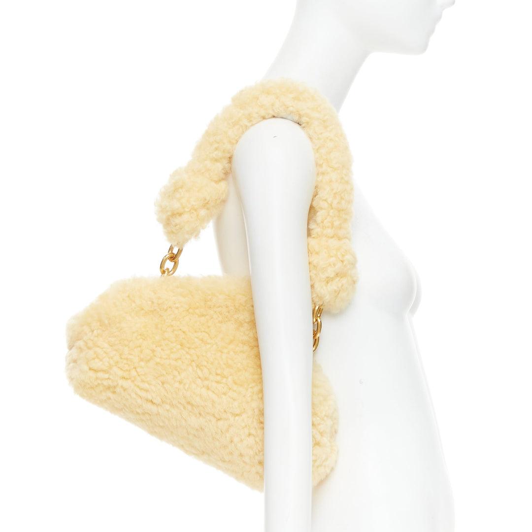 BOTTEGA VENETA Sherpa Teddy Gold yellow shearling chain underarm shoulder bag