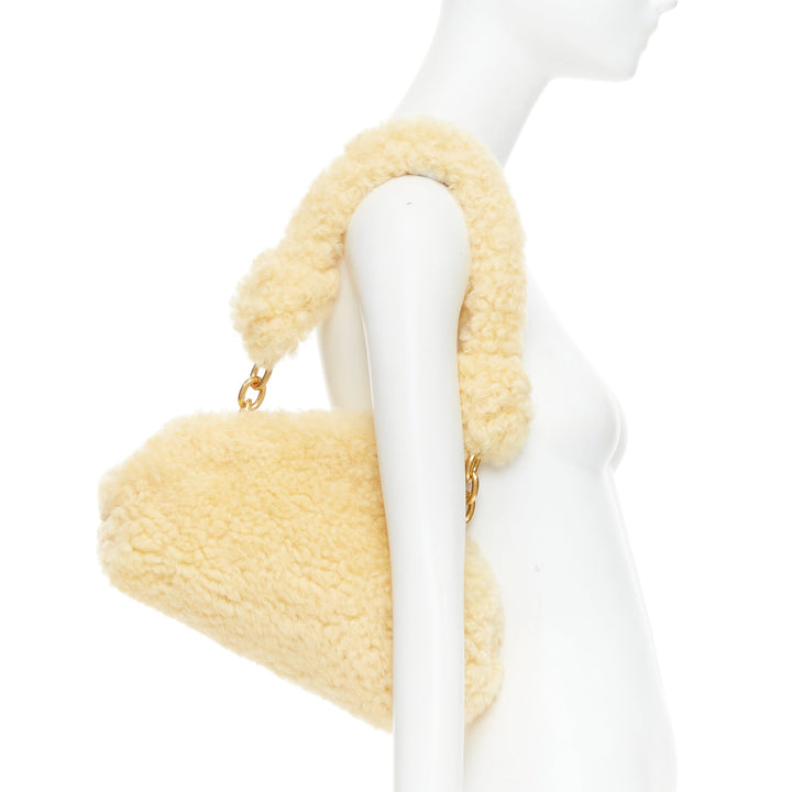 BOTTEGA VENETA Sherpa Teddy Gold yellow shearling chain underarm shoulder bag