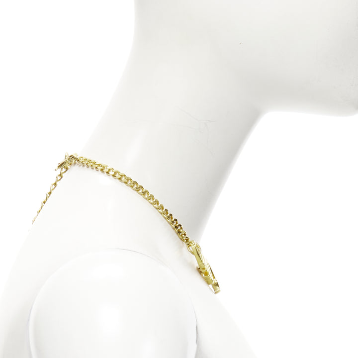 MOSCHINO gold tone logo heart motif clasp short chain necklace