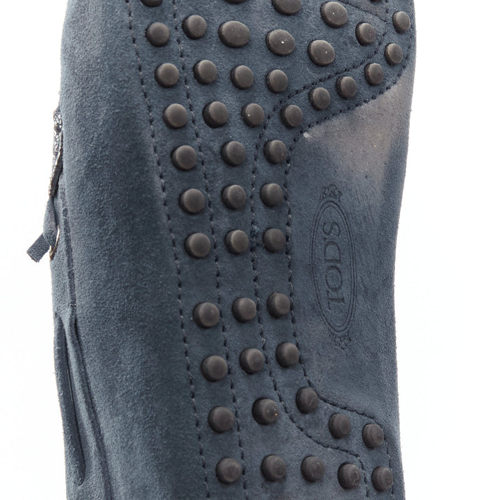 TOD'S Gommino navy suede white top dot sole driving loafers UK8 EU42