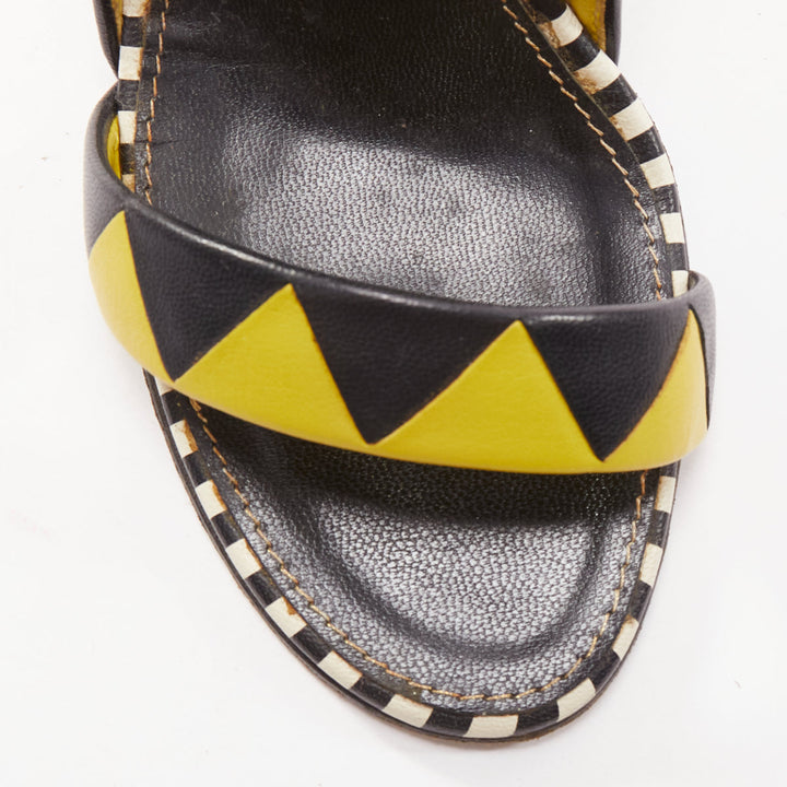 SERGIO ROSSI gold cap heel geometric yellow black wedge sandals EU36