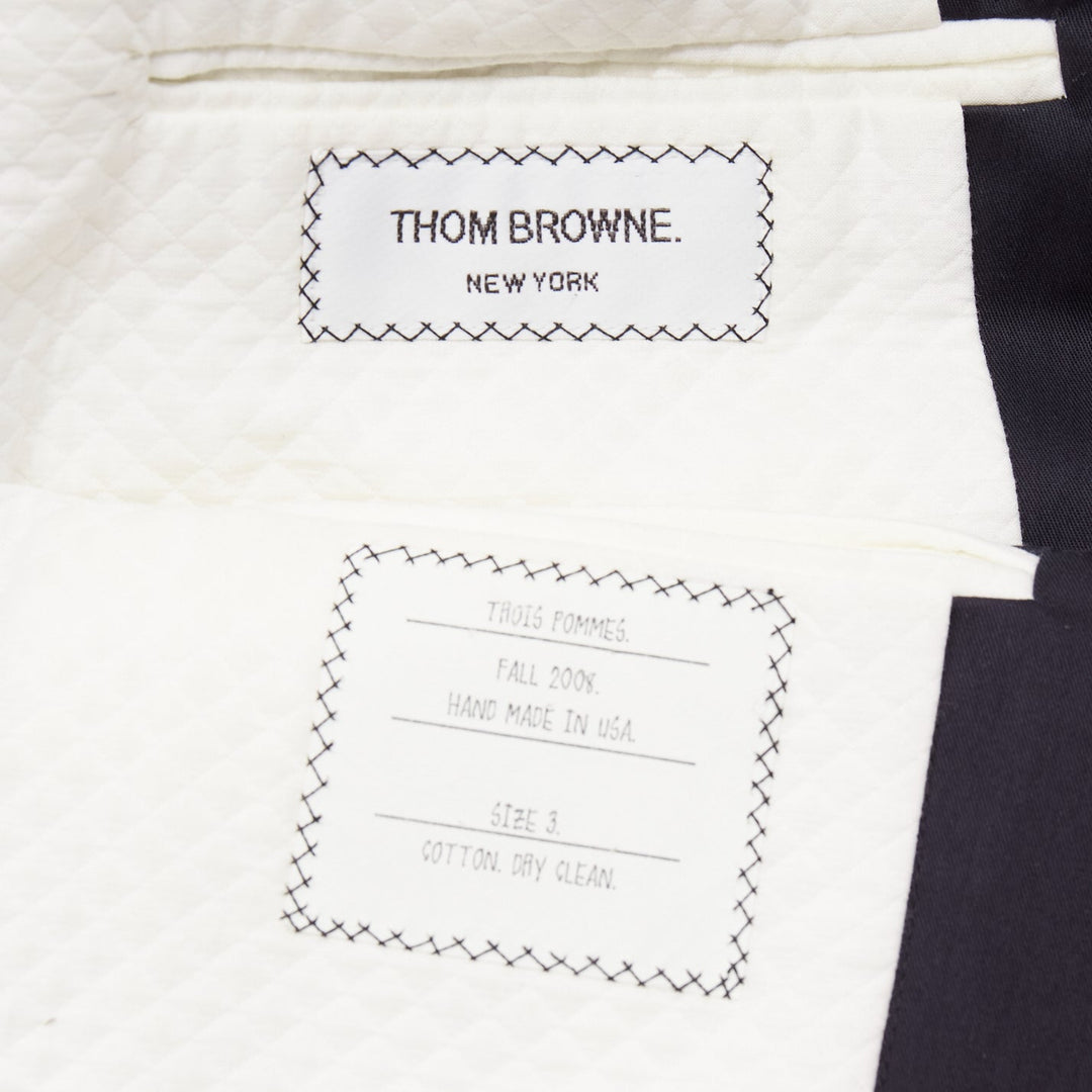 THOM BROWNE 2008 navy gold anchor button loop through boxy longline coat Sz.3 L