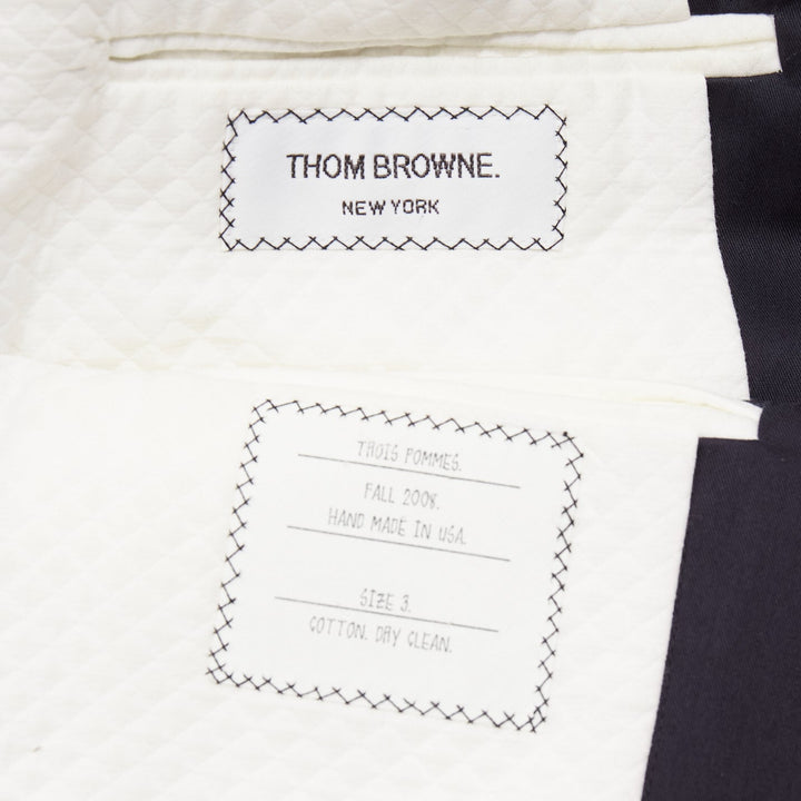 THOM BROWNE 2008 navy gold anchor button loop through boxy longline coat Sz.3 L