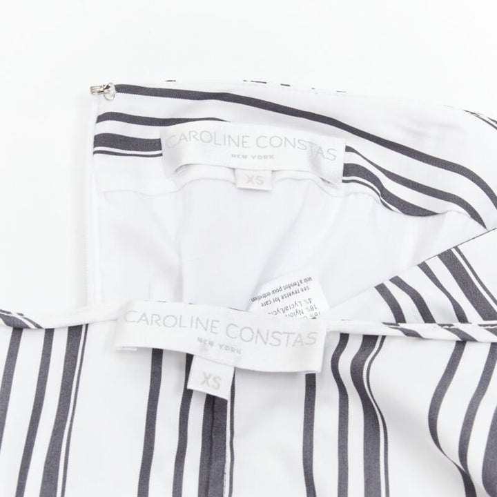 CAROLINE CONSTAS black white ruffled stripes wrap top high low skirt set XS