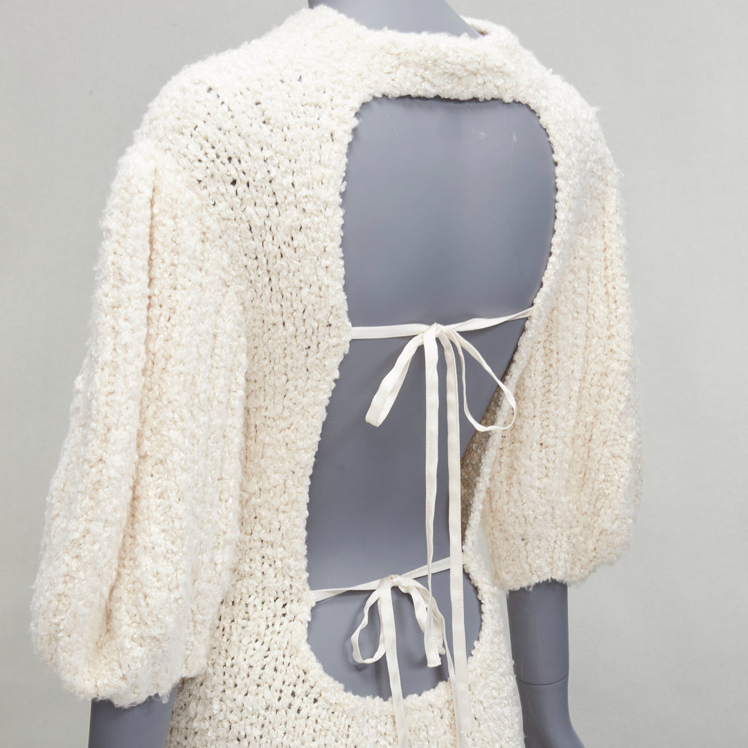CECILIE BAHNSEN 2020 Latifa 100% silk knitted backless puff sleeves dress UK8 S