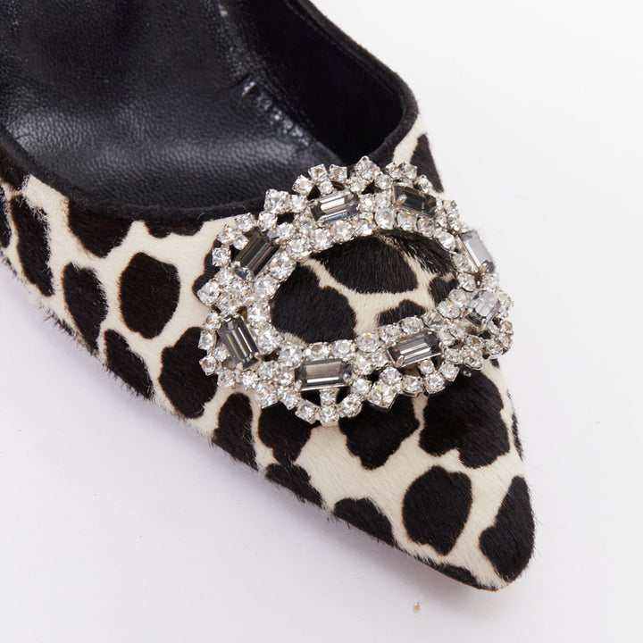 MANOLO BLAHNIK Vintage cow spot ponyhair crystal buckle pumps EU37