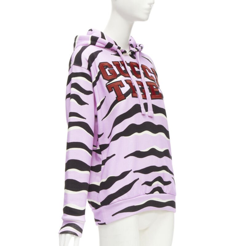 GUCCI TIGER 2022 purple cotton embroidery patch logo striped hoodie XXS