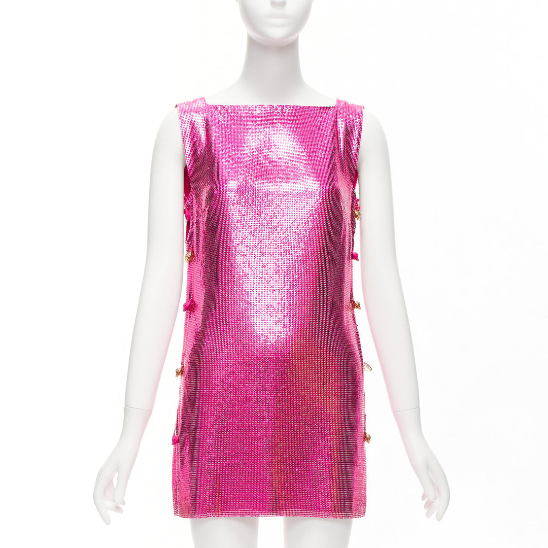 rare VERSACE 2022 Runway pink metal chainmail Medusa safety pin dress IT38 XS