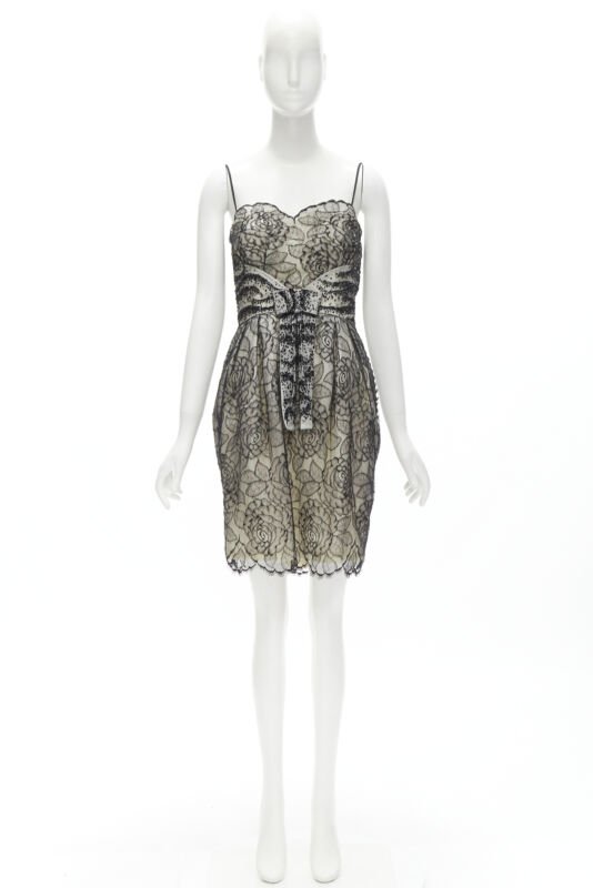 CHRISTIAN DIOR JOHN GALLIANO 2011 Runway lace bead embellished bow dress FR36 S