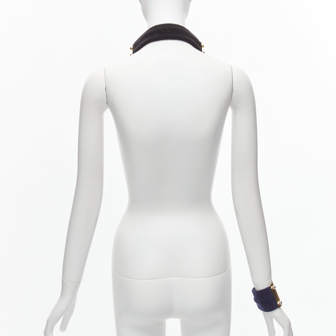 SACAI AMBUSH black gold navy metal studs terrycloth cuff XL choker set