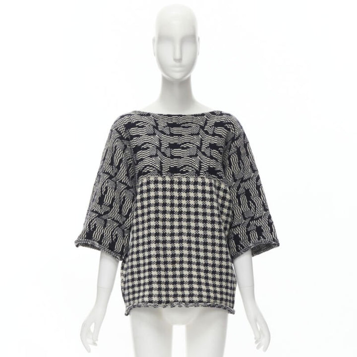 COMME DES GARCONS Tricot Vintage 1980s grey intarsia checker sweater M