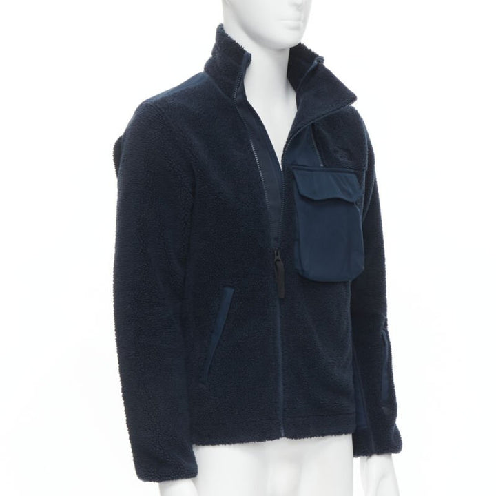 NORTH FACE navy blue fleece patch flap pocket asymmetric zip up jacket XS S
