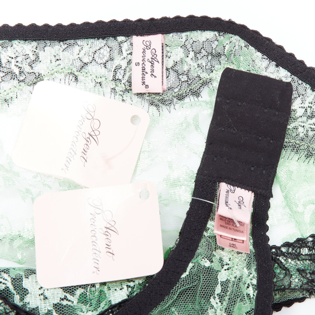 AGENT PROVOCATEUR mint green lace black bow bra panty set FR90C