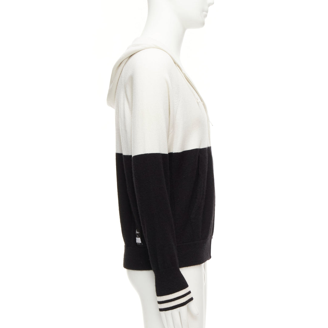 LORO PIANA Hiroshi Fujiwara 100% cashmere black white logo embroidery hoodie S