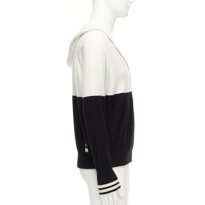 LORO PIANA Hiroshi Fujiwara 100% cashmere black white logo embroidery hoodie S