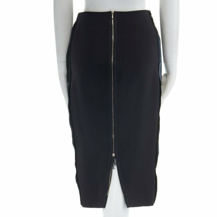 VICTORIA BECKHAM black silk wool lacquared fabric trimmed side pencil skirt 25"