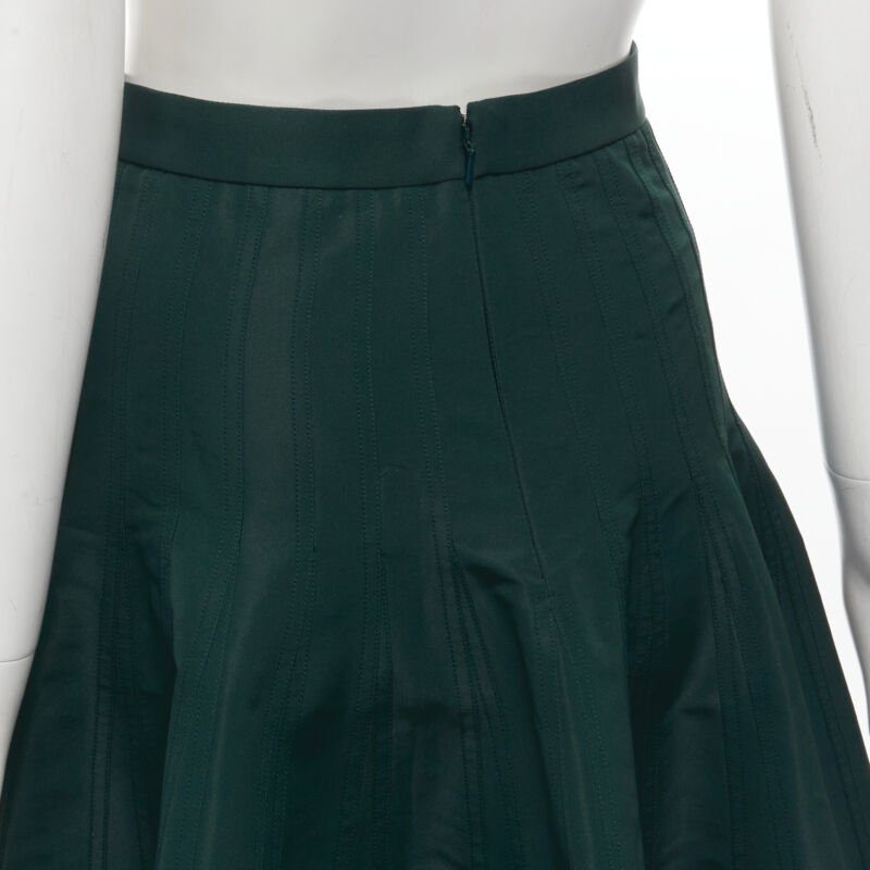 ALEXANDER MCQUEEN green taffeta top stitching panelled flared midi skirt IT36 XS