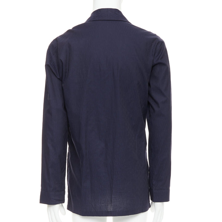 DRIES VAN NOTEN navy subtle printed cotton collared kimono overshirt IT44 XS