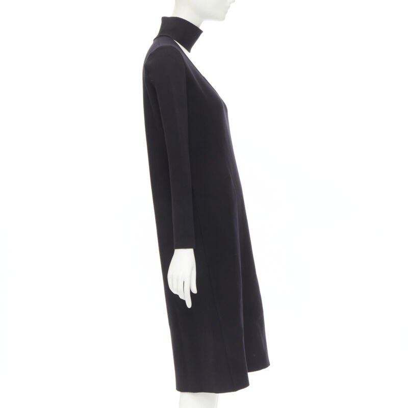 BOTTEGA VENETA 2019 Runway black thick wool blend cut out collar dress IT38 XS