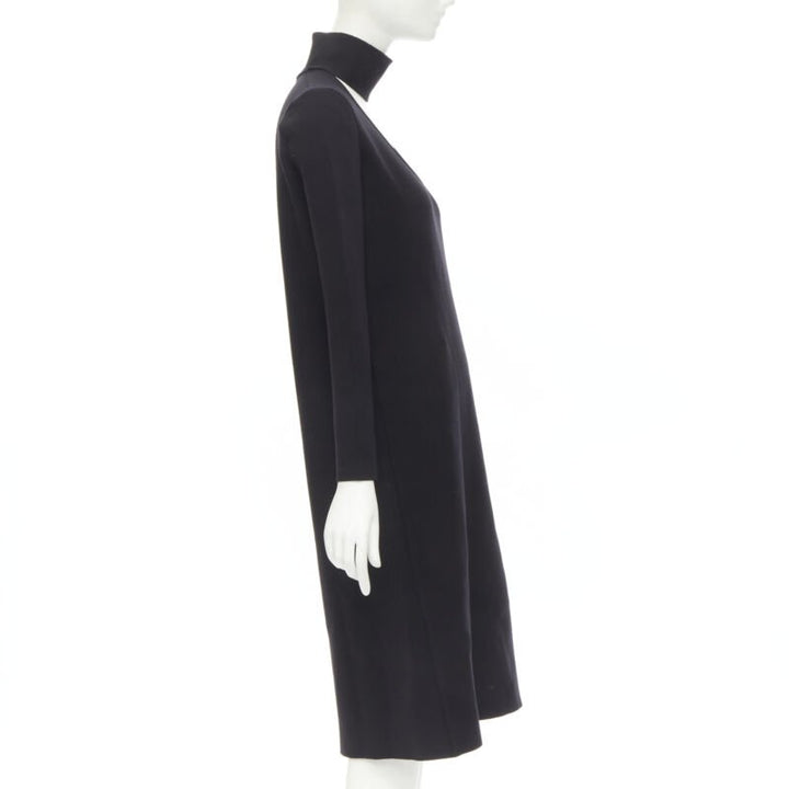 BOTTEGA VENETA 2019 Runway black thick wool blend cut out collar dress IT38 XS