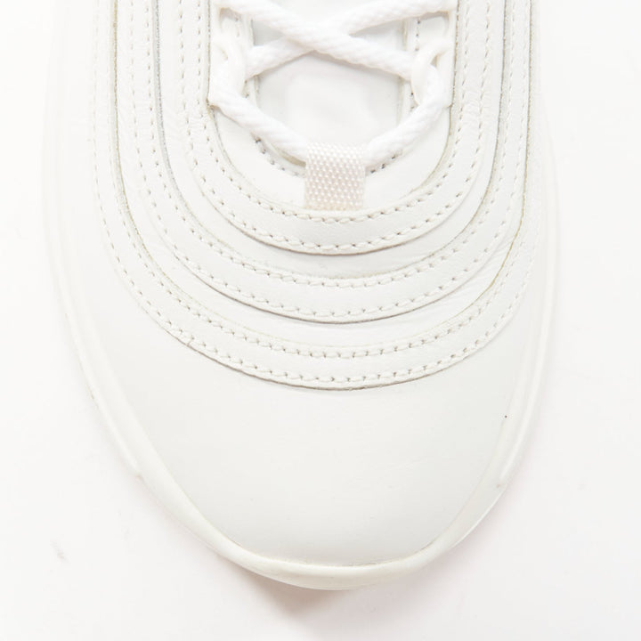 MIU MIU white leather logo tongue clear big crystal heels chunky sneakers EU38